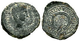 Carthage Nova. Semis. 27 a.C - 14 d.C. Cartagena (Murcia). (Abh-590). (Acip-3142). Anv.: Cabeza desnuda  de Augusto a derecha, alrededor AVGVSTVS DIVI...