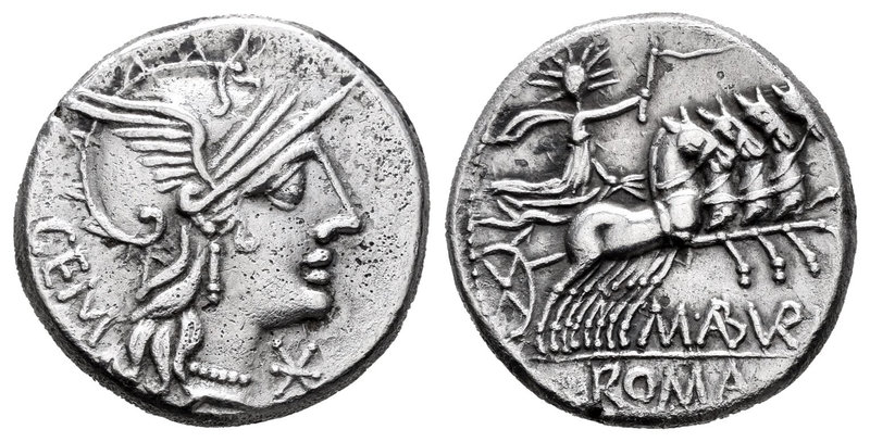 Aburius. Denario. 132 a.C. Rome. (Ffc-88). (Craw-250/1). (Cal-60). Anv.: Cabeza ...