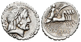 Antonius. Denario. 83-82 a.C. Auxiliary mint of Rome. (Ffc-157). (Craw-364/1b). (Cal-140). Anv.: Cabeza laureada de Júpiter a derecha, detrás SC, deba...
