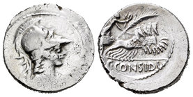 Considius. Denario. 46 a.C. Rome. (Ffc-588). (Craw-465/5). (Cal-455). Anv.: Bustos de Palas o Minerva con casco corintio a derecha. Rev.: Victoria en ...