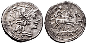 Cornelius. Denario. 151 a.C. Rome. (Ffc-607). (Craw-205/1). (Cal-468b). Anv.: Cabeza de Roma a derecha, detrás X. Rev.: Victoria con látigo en biga, d...