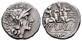 Julius. Denario. 141 a.C. Rome. (Ffc-760 variante). (Craw-224/1). (Cal-628). Anv.: Cabeza de Roma a derecha, detrás XVI. Rev.: Los Dioscuros a caballo...