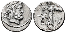 Procilius. Denario. 80 a.C. South of Italy. (Ffc-1083). (Craw-379/1). (Cal-1226). Anv.:  Cabeza laureada de Júpiter a derecha, detrás SC. Rev.: Juno S...