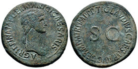 Agrippina. Sestercio. 42 a.C. Rome. (Spink-196). (Ric-102). Anv.: AGRIPPINA M F GERMANICI CAESARIS. Busto revestido a derecha. Rev.: TI CLAVDIVS CAESA...