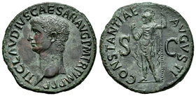 Claudius. As. 50-54 d.C. Rome. (Ric-111). (Bmc-201). Anv.: TI CLAVDIVS CAESAR AVG P M TR P IMP P P. Busto desnudo de Claudio a izquierda. Rev.: CONSTA...