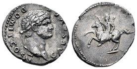 Domitian. Denario. 73-75 d.C. Rome. (Spink-2627). (Ric-680). Rev.: Anepígrafa. Domiciano a caballo a izquierda sosteniendo cetro surmontado de cabeza ...