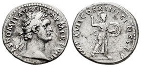 Domitian. Denario. 90 d.C. Rome. (Spink-2734 variante). (Ric-134). Rev.: IMP XVII COS XIIII CENS P P P. Minerva en pie a derecha con jabalina y escudo...