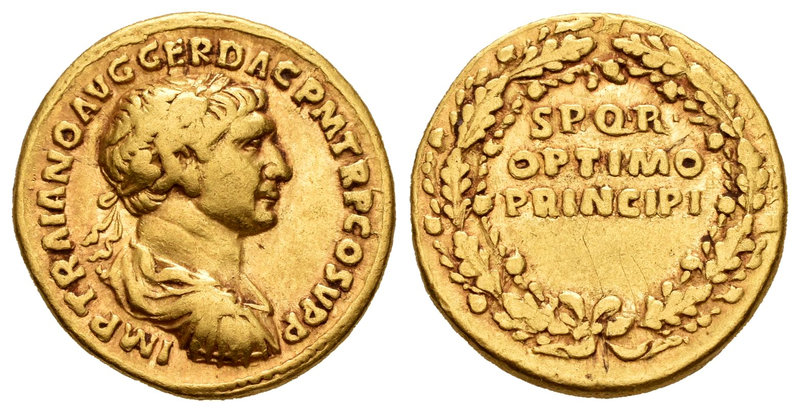 Trajan. Áureo. 103-111 d.C. Rome. (Cal-1121). (Ric-150). Anv.: IMP TRAIANO AVG G...