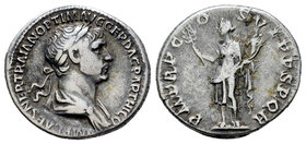 Trajan. Denario. 116 d.C. Rome. (Spink-3150). (Ric-343). Rev.: P M TR P COS VI P P S P Q R. Felicitas en pie a izquierda con caduceo y cuerno de la ab...