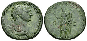 Trajan. Sestercio. 116 d.C. Rome. (Ric-111). (Spink-3192). Anv.: IMP CAES NER TRAIANO OPTIMO AVG GER DAC P M TR P COS VI P P. Busto laureado y drapead...