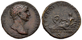 Trajan. Dupondio. 113 d.C. Rome. (Spink-3226). (Ric-641). Rev.: SPQR OPTIMO PRINCIPI / VIA TRAIANA SC. Personificación de la Via Traiana reclinada sob...