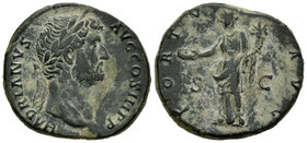 Hadrian. Sestercio. 137 d.C. Rome. (Spink-3600). (Ch-772). Anv.: HADRIANVS AVG COS III P P. Busto laureado a derecha. Rev.: FORTV(NA) AVG SC. Fortuna ...