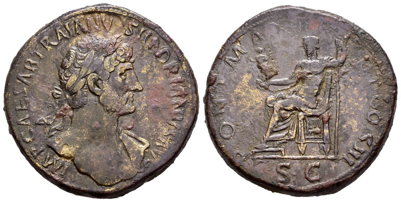 Hadrian. Sestercio. 119 d.C. Rome. (Spink-3621). (Ric-561a). Rev.: PONT MAX (TR ...