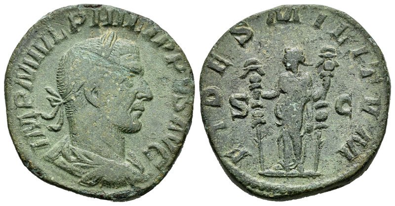 Philip I. Sestercio. 244-245 d.C. Rome. (Spink-8994). (Ric-172a). Rev.: FIDES MI...