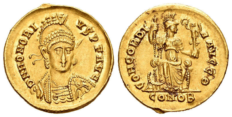 Honorius. Sólido. 408-420 d.C. Constantinople. (Spink-20905). (Ch-3). Anv.: DN H...