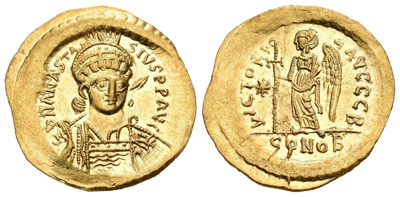 Anastasius. Sólido. 491-518 d.C. Constantinople. Rev.: VICTORIA AVGGG B / CONOB....