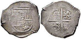 Philip III (1598-1621). 8 reales. 1599. Sevilla. (B). (Cal-tipo 67). Ag. 26,72 g. Fecha muy tenue. Intuimos que pueda tratarde de la fecha 1599. Muy r...