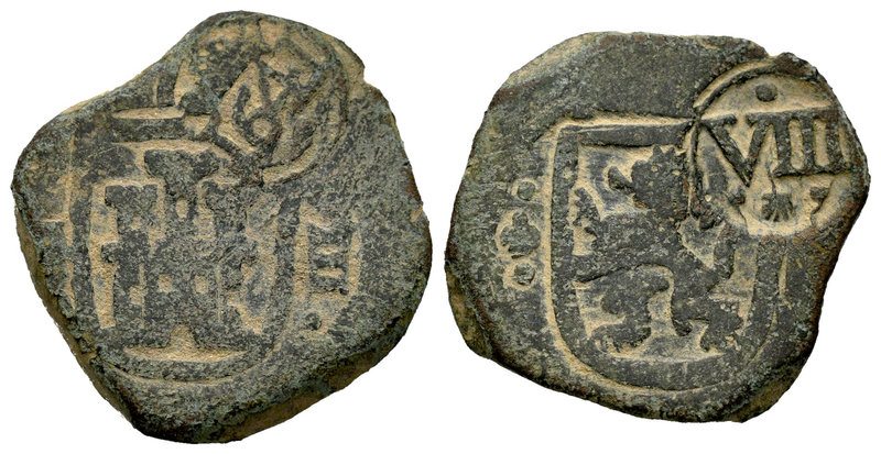 Philip IV (1621-1665). 8 maravedís. Coruña. Ae. 6,40 g. Resello de 1641 con valo...