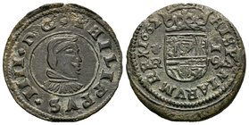 Philip IV (1621-1665). 16 maravedís. 1662. Coruña. (Jarabo-Sanahuja-M120). Ae. 4,21 g. El 6 del valor tumbado. Choice VF. Est...20,00.