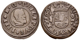 Philip IV (1621-1665). 16 maravedís. 166¿2?. Madrid. I. (Cal-1395). (Jarabo-Sanahuja-M393). Ae. 4,49 g. Valor 16 invertido. Escasa. VF. Est...30,00.