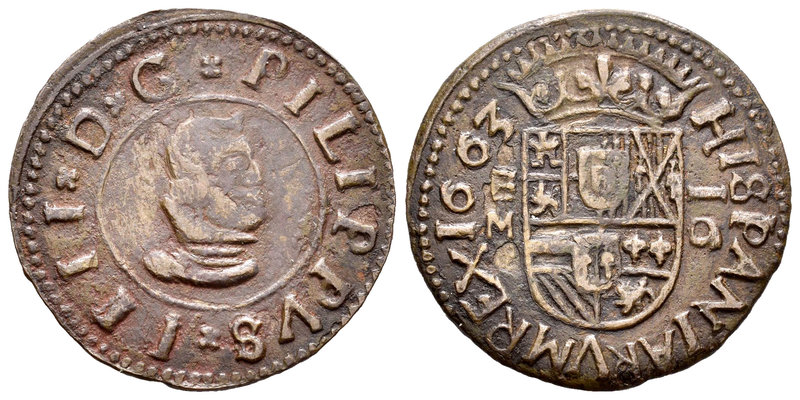 Philip IV (1621-1665). 16 maravedís. 1663. Valladolid. M. (Cal-1672). (Jarabo-Sa...
