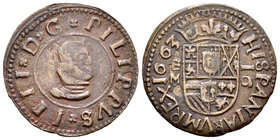 Philip IV (1621-1665). 16 maravedís. 1663. Valladolid. M. (Cal-1672). (Jarabo-Sanahuja-M818). Ae. 3,44 g. Leyenda sin la H en PILIPPVS. Rara. VF. Est....