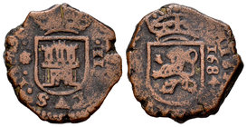 Charles II (1665-1700). 2 maravedís. 1684. Coruña. (Cal-865). (Jarabo-Sanahuja-N9). Ae. 5,74 g. Choice F. Est...18,00.