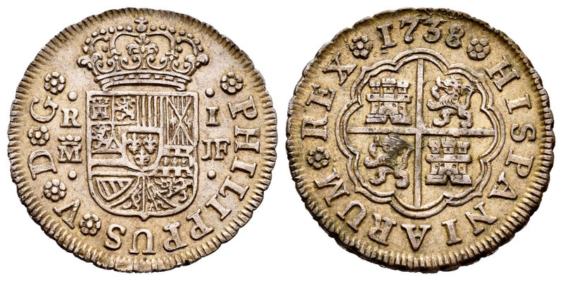 Philip V (1700-1746). 1 real. 1738. Madrid. JF. (Cal-1546). Ag. 2,92 g. Choice V...