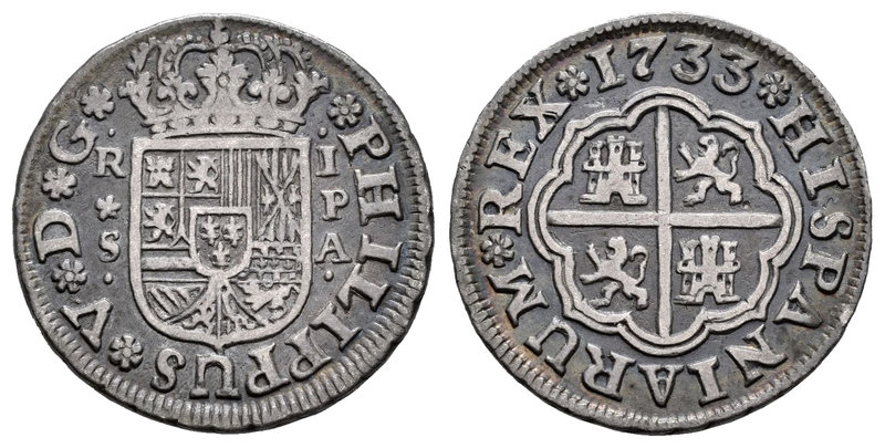 Philip V (1700-1746). 1 real. 1733. Sevilla. PA. (Cal-1720). Ag. 2,75 g. VF. Est...