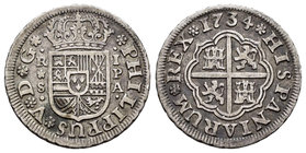 Philip V (1700-1746). 1 real. 1734. Sevilla. PA. (Cal-1721). Ag. 3,01 g. VF/Almost VF. Est...30,00.