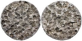 8 reales. Ag. 25,80 g. Múltiples resellos orientales sobre una moneda de 8 reales. Interesante. VF. Est...100,00.