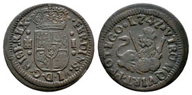Ferdinand VI (1746-1759). 1 maravedí. 1747. Segovia. (Cal-717). Ae. 1,23 g. VF. Est...25,00.