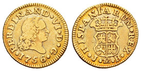 Ferdinand VI (1746-1759). 1/2 escudo. 1756. Madrid. JB. (Cal-254). Au. 1,72 g. Almost VF. Est...150,00.