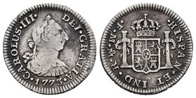 Charles III (1759-1788). 1/2 real. 1773. México. MF. (Cal-1765). Ag. 1,63 g. Ceca y ensayadores invertidos. Almost VF. Est...40,00.