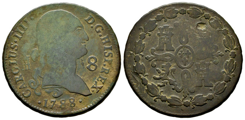Charles IV (1788-1808). 8 maravedís. 1788. Segovia. (Cal-1479). Ae. 11,74 g. Pri...