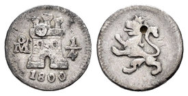 Charles IV (1788-1808). 1/4 real. 1800. México. (Cal-1400). Ag. 0,81 g. Golpecito de punzón en reverso. Almost VF. Est...50,00.