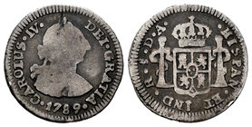 Charles IV (1788-1808). 1/2 real. 1789. Santiago. DA. (Cal-1333). Ag. 1,60 g. Rare. F/Choice F. Est...75,00.