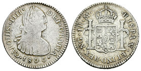 Charles IV (1788-1808). 1 real. 1800. Guatemala. M. (Cal-1234). Ag. 3,32 g. Muy escasa. Almost VF. Est...75,00.
