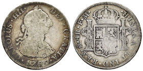 Charles IV (1788-1808). 4 reales. 1790. México. FM. (Cal-839). Ag. 13,09 g. Busto de Carlos III y ordinal IIII. Escasa. F. Est...60,00.