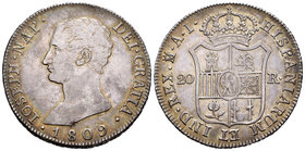 Joseph Napoleon (1808-1814). 20 reales. 1809. Madrid. AI. (Cal-24). Ag. 26,89 g. Choice VF. Est...350,00.
