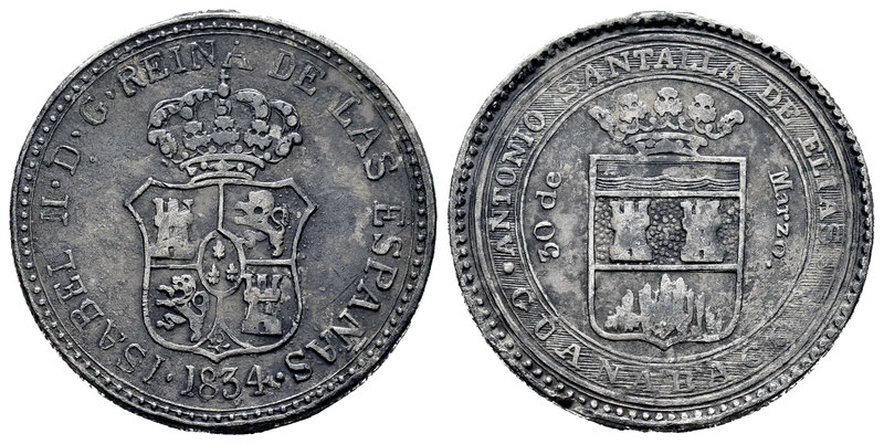 Elizabeth II (1833-1868). Medalla de proclamación. 1834. Guanabacoa. (H-41). Ag....