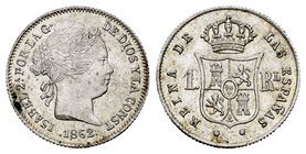 Elizabeth II (1833-1868). 1 real. 1862. Barcelona. (Cal-406). Ag. 1,24 g. AU. Est...60,00.