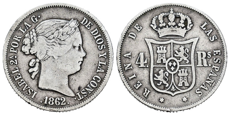 Elizabeth II (1833-1868). 4 reales. 1862. Madrid. (Cal-308). Ag. 4,99 g. Golpeci...
