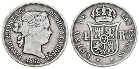 Elizabeth II (1833-1868). 4 reales. 1862. Madrid. (Cal-308). Ag. 4,99 g. Golpecito en el canto. Almost VF. Est...15,00.