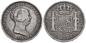 Elizabeth II (1833-1868). 20 reales. 1854. Madrid. (Cal-1714). Ag. 25,57 g. Nicks. Almost VF. Est...100,00.