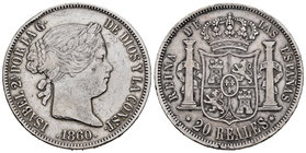 Elizabeth II (1833-1868). 20 reales. 1860. Madrid. (Cal-182). Ag. 25,54 g. Golpe en el canto. Almost VF. Est...80,00.