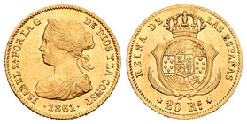 Elizabeth II (1833-1868). 20 reales. 1861. Madrid. (Cal-119). Au. 1,64 g.  Parte de brillo original. Escasa. Almost XF/XF. Est...250,00.
