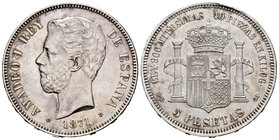 Amadeo I (1871-1873). 5 pesetas. 1871*18-74. Madrid. DEM. (Cal-10). Ag. 25,06 g. It retains some luster. XF. Est...160,00.