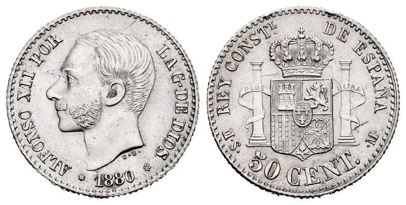 Alfonso XII (1874-1885). 50 céntimos. 1880*8-0. Madrid. MSM. (Cal-63). Ag. 2,53 ...