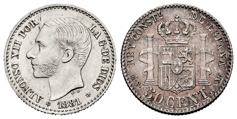 Alfonso XII (1874-1885). 50 céntimos. 1881*8-1. Madrid. MSM. (Cal-64). Ag. 2,44 ...